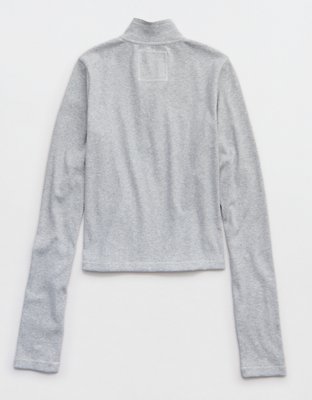 Aerie Long Sleeve Quarter Zip T-Shirt - Medium Heather Gray