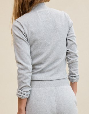 Aerie Long Sleeve Quarter Zip T-Shirt - Medium Heather Gray