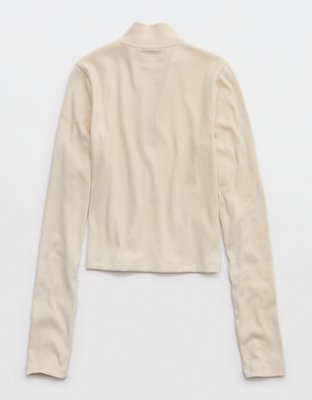 Aerie Long Sleeve Quarter Zip T-Shirt - Cake Batter