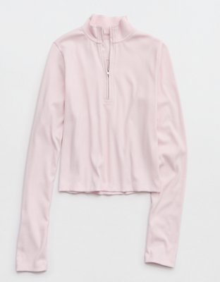 Aerie Long Sleeve Quarter Zip T-Shirt - Pink Petal