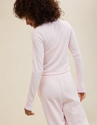 Aerie Long Sleeve Quarter Zip T-Shirt - Pink Petal
