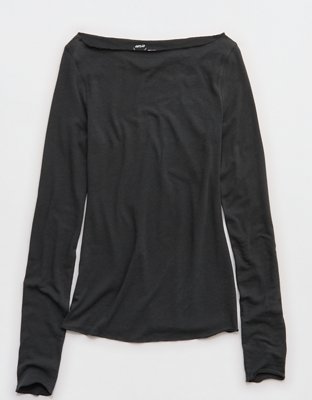 Aerie Sheer Happiness Boatneck T-Shirt - Smoked Gray