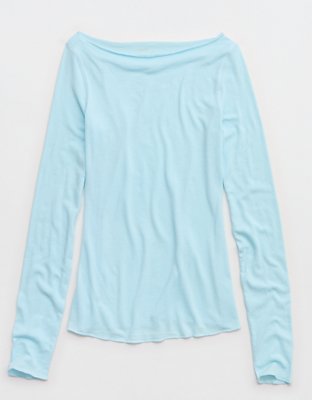 Aerie Sheer Happiness Boatneck T-Shirt - Easy Breezy Blue