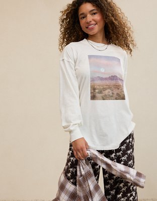 Aerie Cozy Oversized Long Sleeve Boyfriend T-Shirt - Soft Muslin