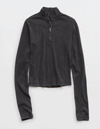 Aerie Long Sleeve Quarter Zip T-Shirt - Smoked Gray