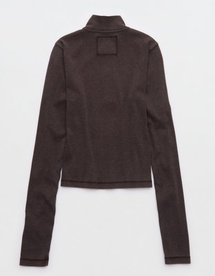 Aerie Long Sleeve Quarter Zip T-Shirt - Deep Earth