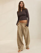 Aerie Long Sleeve Quarter Zip T-Shirt - Deep Earth