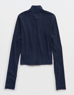 Aerie Long Sleeve Quarter Zip T-Shirt - Navy