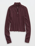 Aerie Long Sleeve Quarter Zip T-Shirt - Royal Berry