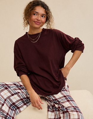 Aerie Cozy Oversized Long Sleeve Boyfriend T-Shirt - Royal Berry