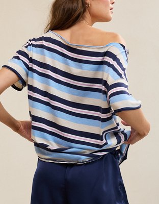 Aerie Off The Shoulder Oversized Boyfriend T-Shirt - Navy