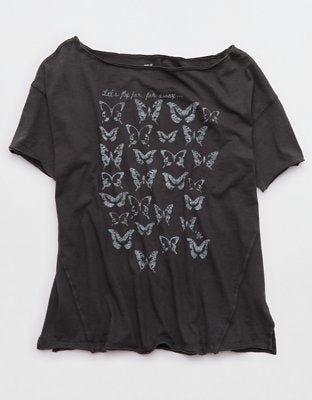 Aerie Off The Shoulder Oversized Boyfriend T-Shirt - Smoked Gray