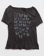 Aerie Off The Shoulder Oversized Boyfriend T-Shirt - Smoked Gray