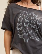 Aerie Off The Shoulder Oversized Boyfriend T-Shirt - Smoked Gray