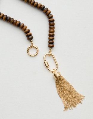 Aerie Beaded Tassel Bag Charm - Gold