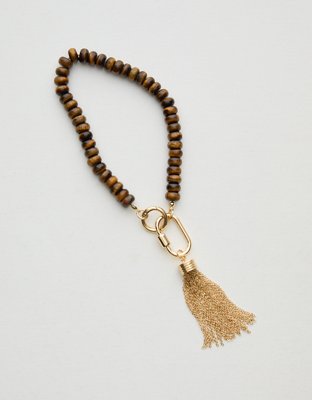 Aerie Beaded Tassel Bag Charm - Gold