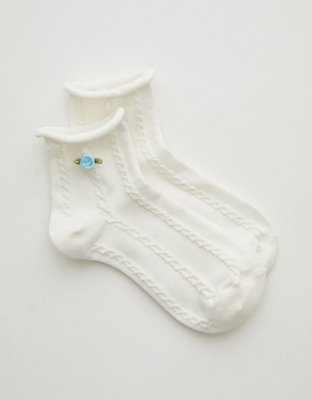 Aerie Rosette Quarter Socks - Cream