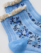 Aerie Ruffle Floral Quarter Socks - Monaco Blue