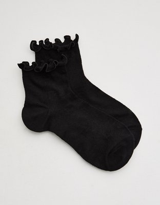 Aerie Lace Ruffle Quarter Socks - True Black