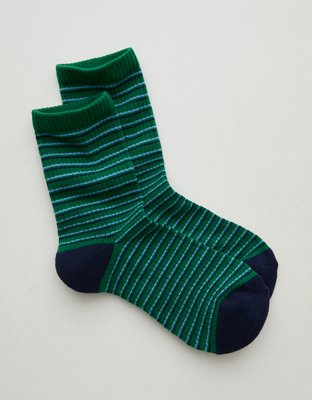 Aerie Striped Crew Socks - Green Alpine