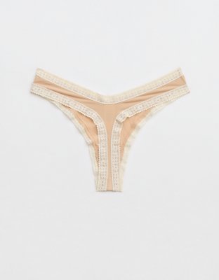 SMOOTHEZ Microfiber Lace High Cut Thong Underwear - Sands