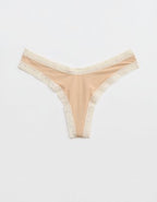 SMOOTHEZ Microfiber Lace High Cut Thong Underwear - Sands