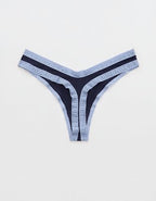 SMOOTHEZ Microfiber Lace High Cut Thong Underwear - Navy