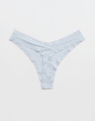 SMOOTHEZ Microfiber Lace High Cut Thong Underwear - Misty Sky