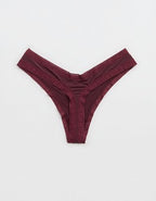 SMOOTHEZ Microfiber Lace High Cut Thong Underwear - Royal Berry