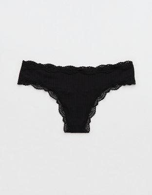 Superchill Modal Lace Thong Underwear - True Black