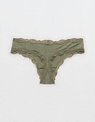 Superchill Modal Lace Thong Underwear - Olive Fun