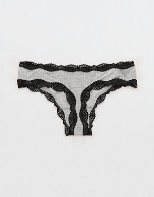 Superchill Modal Lace Thong Underwear - Medium Heather Gray