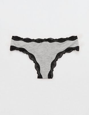 Superchill Modal Lace Thong Underwear - Medium Heather Gray