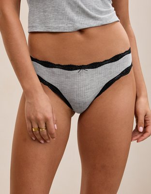 Superchill Modal Lace Thong Underwear - Medium Heather Gray