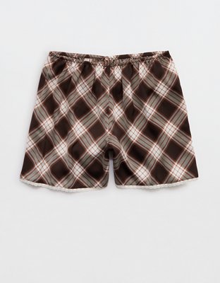 OVERSLEPT by Aerie Liquid Satin Lace Trim Short - Deep Earth