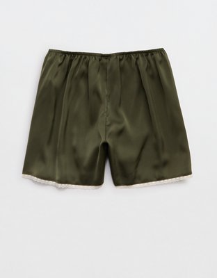 OVERSLEPT by Aerie Liquid Satin Lace Trim Short - Olive Fun