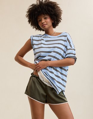 OVERSLEPT by Aerie Liquid Satin Lace Trim Short - Olive Fun