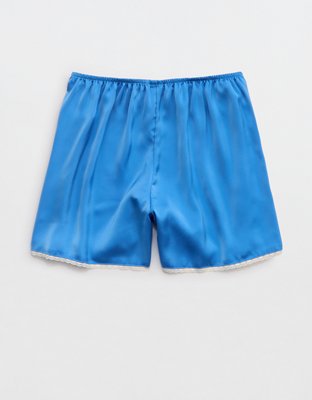 OVERSLEPT by Aerie Liquid Satin Lace Trim Short - Rome Blue