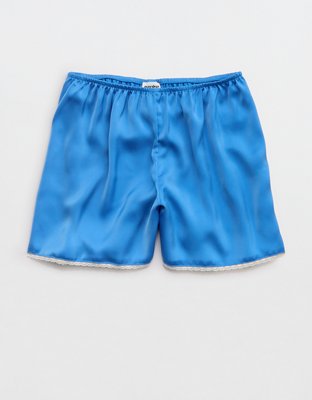 OVERSLEPT by Aerie Liquid Satin Lace Trim Short - Rome Blue