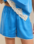 OVERSLEPT by Aerie Liquid Satin Lace Trim Short - Rome Blue