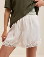 OVERSLEPT by Aerie Liquid Satin Lace Trim Short - Natural