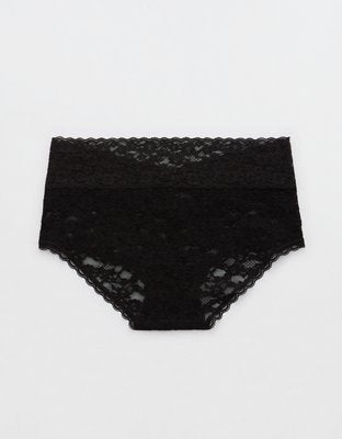 Show Off Vintage Lace Wide Waistband Boybrief Underwear - True Black