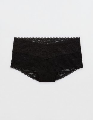 Show Off Vintage Lace Wide Waistband Boybrief Underwear - True Black
