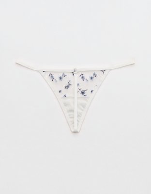 Show Off Embroidery String Thong Underwear - Soft Muslin