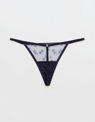 Show Off Embroidery String Thong Underwear - Navy