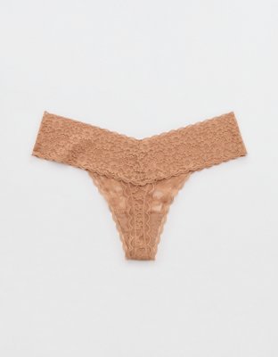 Show Off Vintage Lace Wide Waistband Thong Underwear - Beach Dune