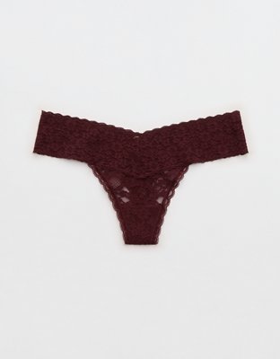 Show Off Vintage Lace Wide Waistband Thong Underwear - Royal Berry