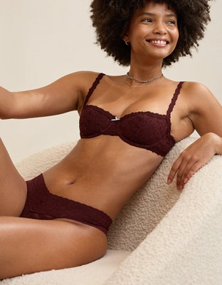 Show Off Vintage Lace Wide Waistband Thong Underwear - Royal Berry