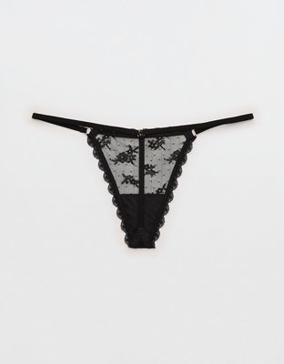 Show Off Midnight Romance Lace String Thong Underwear - True Black