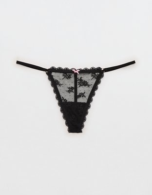 Show Off Midnight Romance Lace String Thong Underwear - True Black